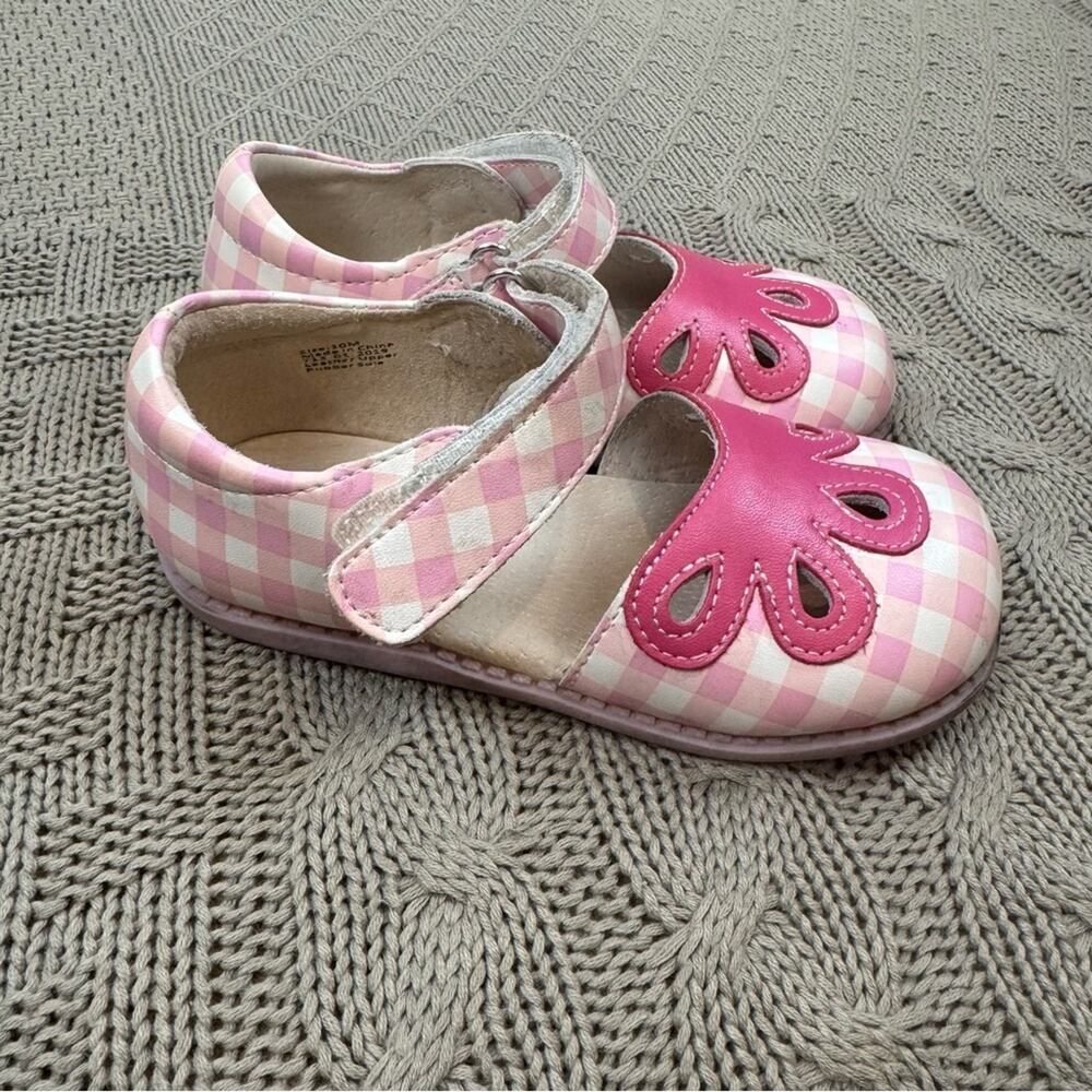 Livie & Luca Matilda Jane Pink Checkered Kids Shoes with Flower Design ~ 10